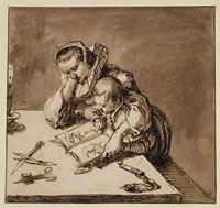 Jacques de Gheyn (1565-1629) Frau und Kind mit Bilderbuch