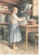 Nationalmaler Albert Anker ist mit drei Aquarellen „Stehendes Mädchen, Kartoffel schälend“ 