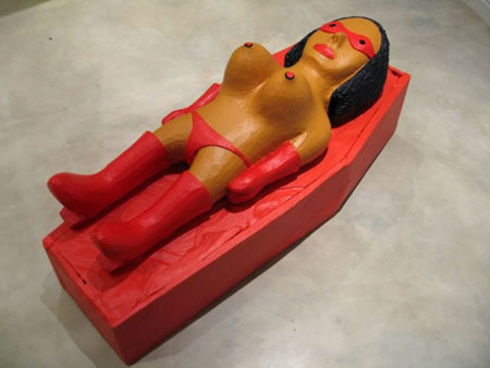 Cameron Platter , Stripper in Coffin, 2007, acryl on jacaranda wood, 100 cm