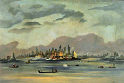 Adolf Dehn Manhattan Harbor Courtesy of Harmon-Meek Gallery, Naples