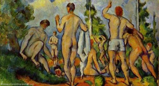Cezanne, Paul 	 Badende 	Impressionismus   	Das Gemälde "Badende" von Paul Cezanne als hochwertige, handgemalte Ölgemälde-Replikation. Originalformat: 50 x 60 cm. Quelle: www.oel-bild.de.