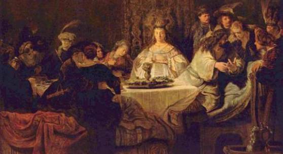 Rembrandt Werke, Simson gibt den Hochzeitsgästen das Rätsel auf 1638. Quelle: www.oel-bild.de 