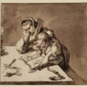 Jacques de Gheyn (1565-1629) Frau und Kind mit Bilderbuch um 1600. Federzeichnung, 13,7 x 14,8 cm
SMB Kupferstichkabinett
