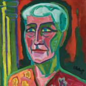 Karl Schmidt-Rottluff Bildnis Hanna Bekker, 1952 Öl auf Leinwand, 73,5 x 65,5 cm Museum Wiesbaden, Schenkung Maximiliane Kraft 2013 © VG Bild-Kunst, Bonn 2024