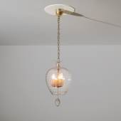 A CEILING LAMP BY BAROVIER Lanterna. Ottone, vetro trasparente rostrato e a bolle. Murano, anni '50. cm 120x30 ESTIMATE € 600 - 800