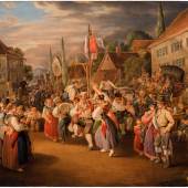 Johann Baptist Pflug: Erntefest mit Hahnentanz, 1839, Öl auf Leinwand, 44 x 57 cm, Inv.-Nr. 996, Staatsgalerie Stuttgart, Foto © Staatsgalerie Stuttgart