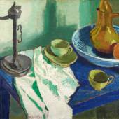 Lot 11 Nr. 398 540 Lyonel Feininger Stilleben auf blauem Tisch. 1911 Öl auf Leinwand, 55 x 75 cm Schätzpreis: EUR 400.000 – 600.000,-
