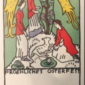  Oskar Kokoschka  Pöchlarn 1886 - 1980 Villeneuve  Postkarte der Wiener Werkstätte Froehliches Osterfest Nr. 147 Farblithografie  14 x 9 cm