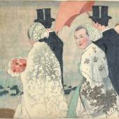 Carl Moser  Bozen 1873 - 1939 Bozen  Bretonische Hochzeit Erste Fassung, erster Zustand Farbholzschnitt auf Japanpapier  44 x 52,2 cm (Motiv)