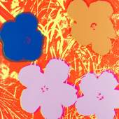 Lot: 975 Andy Warhol 1928 Pittsburgh - 1987 New York Flowers. 1970. Folge von 10 Farbserigrafien. Vergleiche Feldman/Schellmann/Defendi II.64-73. Auf Offsetkarton. Je 89,9 x 89,9 cm (35,3 x 35,3 in), blattgroß. Jeweils verso mit den Stempeln "fill in your own signature" und "published by Sunday B. Morning". Sogenannte fake-prints aus einer späteren Auflage, herausgegeben von Sunday B. Morning. [AKF].