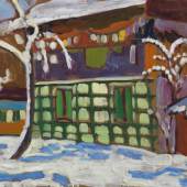  119002316 Gabriele Münter Haus mit Schneebäumen in Kochel, 1908/09. Öl auf Malpappe Schätzpreis: € 200.000 - 300.000 