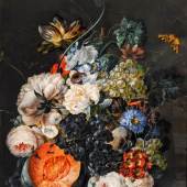 Joseph Nigg: Blumenstillleben mit Früchten und Falter