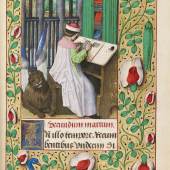 De Gros-Carondelet-Stundenbuch Flandern um 1480 sowie Burgund um 1485/1500 Miniatur-Ausschnitt: Evangelist Markus beim Schreiben Schätzpreis: € 250.000