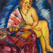 Georg Tappert * (Berlin 1880-1957 Berlin)  Mädchen am Tisch (Betty mit Fächer), 1913 Öl auf Leinwand; 109,5 × 91,5 cm,  Meistbot € 170.000  (ohne Aufgeld)