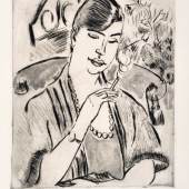 Hermann Max Pechstein "Junge Frau mit Zigarette (Marta Möller)". 1921. Pl. 39,2 x 31,5, Bl. 59,5 x 40,5 cm.			2400 €