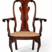 A Queen Anne carved walnut armchair, c. 1755. 45½ in high. Estimate: $200,000-400,000. Offered in Important Americana on 24 January 2025 at Christie’s in New York