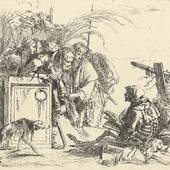 Giovanni Battista Tiepolo (1696 - 1770), Der Tod gibt Audienz, Blatt aus der Folge Vari Capricci, um 1740/41, Radierung, Graphische Sammlung ETH Zürich