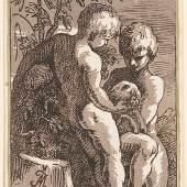 Anton Maria Zanetti (1680–1767), nach Francesco Parmigianino (1503 - 1540), Zwei Kinder mit einem Lamm (Christus und Johannes), 1725, Chiaroscuroschnitt von zwei Platten, Graphische Sammlung ETH Zürich