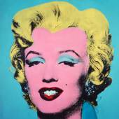   Andy Warhol, Shot Sage Blue Marilyn, 1964  Acrylique et encre sérigraphique sur lin, 101,6 x 101,6 cm, Collection particulière | Crédit artiste : © The Andy Warhol Foundation for the Visual Arts, Inc. / Licensed by ADAGP, Paris 2024