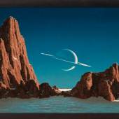 Chesley Bonestell (1888–1986), Saturn Viewed from Titan, 1952. Oil on board. 18¼ x 23 in (46.4 x 58.4 cm). Estimate:$30,000–50,000. Offered in Over the Horizon: Art of the Future from the Paul G. Allen Collection from 23 August–12 September at Christie’s Online