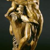 Silenus with the Infant Bacchus, undated. Christophe Veyrier. Gilded terracotta statue. 32 inches high.