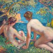  Georges dEspagnat (1870­-1950) Women Bathing.  Oil on canvas signed, monogrammed bottom left. Dimensions: H. 28.7 x W. 36.2 inches   Galerie Delvaille