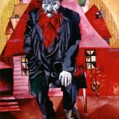 Der Jude in Hellrot (Le juif en rose) Künstler, Beteiligte: Marc Chagall Entstehungszeit: 1915 Mat. / Technik: Öl auf Leinwand Masse: 100 x 80.5 cm Creditline: © Staatliches Russisches Museum, St. Petersburg