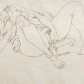 Egon Schiele, Reclining Nude, Masturbating, 1914,Pencil on paper, 305 x 483 mm