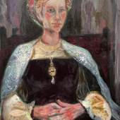 Expectant Mary Queen Mary I, Dan Llywelyn Hall, oil on canvas 113x82cm, 2024 © Dan Llywelyn Hall 