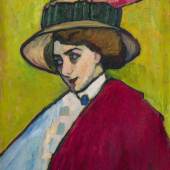 GABRIELE MÜNTER, Bildnis einer jungen Dame mit großem Hut (Polin), 1909 © Eine Leihgabe aus einer bedeutenden europäischen Sammlung, Foto: Leopold Museum, Wien © Bildrecht, Wien 2024