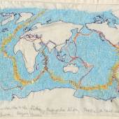 Gestickte Meereskarte_(Mittelatlantischer Rücken, Madagaskar Rücken, antarktischer Ost-Pazifik, Atacama Graben , Oregon Graben) 30x38 cm