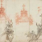 Gianlorenzo Bernini. Skizzen für die Bekrönung des Ziboriums, St. Peter zu Rom Kreide, Feder, Rötel, 26,4 x 36,2 cm © ALBERTINA, Wien