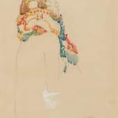 Gustav Klimt  Sitzender Halbakt mit Schal (Seated semi-nude with scarf) Estimate  12,000 - 18,000 EUR