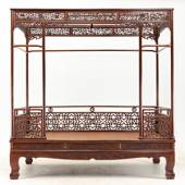A huanghuali canopy bed  Early Qing Dynasty, 17th century L. 224cm W. 147.7cm H. 231.2cm  Ever Arts Gallery, Hong Kong