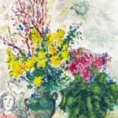Marc Chagall (1889 – 1985), Les Amoureux au Bouquet, 1978, Gouache, Tempera, Pastell und schwarze Kreide auf Papier, 77,4 × 57,7 cm, Schätzpreis: € 250.000 – 500.000