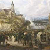 Johann Baptist Pflug (1785-1866) 
Gefecht bei Souffelweyersheim (Elsaß) am 25. Juni 1815.  Öl/Leinwand, signiert und datiert 1827