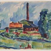 Karl Schmidt-Rottluff, Ziegelei, 1909 Aquarell und Tusche © VG Bild-Kunst, Bonn 2024 und Kupferstich-Kabinett, Staatliche Kunstsammlungen Dresden, Foto: Caterina Miksch