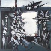  Kat-Nr.: 133  Hans Dahlem (Blieskastel 1928-2006 Blieskastel)  Komposition in Blau (Fensterausblick), 1967, Öl auf Leinwand Kat.-Preis: €1200