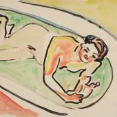 Ernst Ludwig Kirchner (1880 – 1938) Liegende Dodo in der Badewanne | 1909 | Aquarell und Tusche auf Papier | 59,5 x 49 cm Taxe: € 80.000 – 120.000