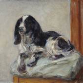 Max Liebermann Liegender Spaniel 1913 Öl auf Leinwand. 63,5 x 78,5 cm. Unten rechts schwarz signiert Schätzpreis € 150.000 – 180.000