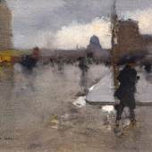 GALLERIES/Haynes Fine Art, Luigi Loir (1845-1916)  Un Jour de Pluie À Paris, circa 1900  Oil on Canvas  25.4 × 31.8 cm. (10 × 12 ½ in.)