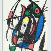  Los: 8039 Joan Miro (1893-1983), Komposi Startpreis 80 EUR  Joan Miro (1893-1983), Komposition o.T., Farblithographie aus ''Miró Lithographe II'', 1975, unsign., etwas gebräunt, 31 x 24 cm, hinter Glas u. Pp. ger. 47 x 39 cm