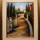 Ottone Rosai, „Stradina del Monte alle Croci“, (Strada in curva con cipressi), Ölgemälde um 1950, Aufrufpreis:	1.500 EUR Schätzpreis:	8.000 - 9.000 EUR