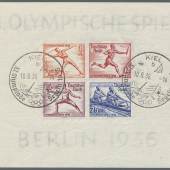 Los 3267 Olympische Spiele 1936, Berlin, Olympia-Block 8/25 Pfg. ungezähnt mit SST "KIEL 10.8.36 b" Zuschlag: 14.000,- Euro, Ausruf: 5.000,- Euro 