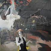 TABAKA Maija (1939 Jelgava) "Am Ende der Welt", Dame in schwarzem Kleid vor Stall mit Schafen, Aufrufpreis:	3.000 EUR