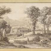  Reinhart, Johann Christian 1761 Hof - 1847 Rom Ideale Landschaft mit Leonidas-Denkmal.  Schätzpreis:	10.000 - 15.000 EUR