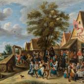 Abraham Teniers  Kirmesfest mit fröhlich tanzenden Dorfleuten, um 1646 Öl auf Kupfer, parkettiert, 70,9 x 87,4 cm Schätzpreis:	50.000 - 100.000 EURO