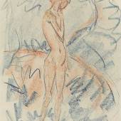 Los 356 Otto Mueller  Knabe in Landschaft. Um 1915. Farbkreide auf Papier. 68,5 × 51 cm. EUR 25.000 – 35.000