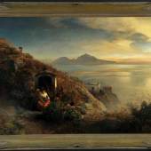 Achenbach, Oswald, 1827 - 1905 Düsseldorf, " Küstenpartie am Golf von Neapel mit Blick auf Capri ", Mindestpreis:	2.000 EUR