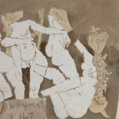 MAQBOOL FIDA HUSAIN (1913-2011)Untitled (Naga)signed in Hindi and inscribed in Urdu (lower left)oil on canvas73½ x 115¼ in. (186.7 x 292.7 cm.) Painted circa 1971